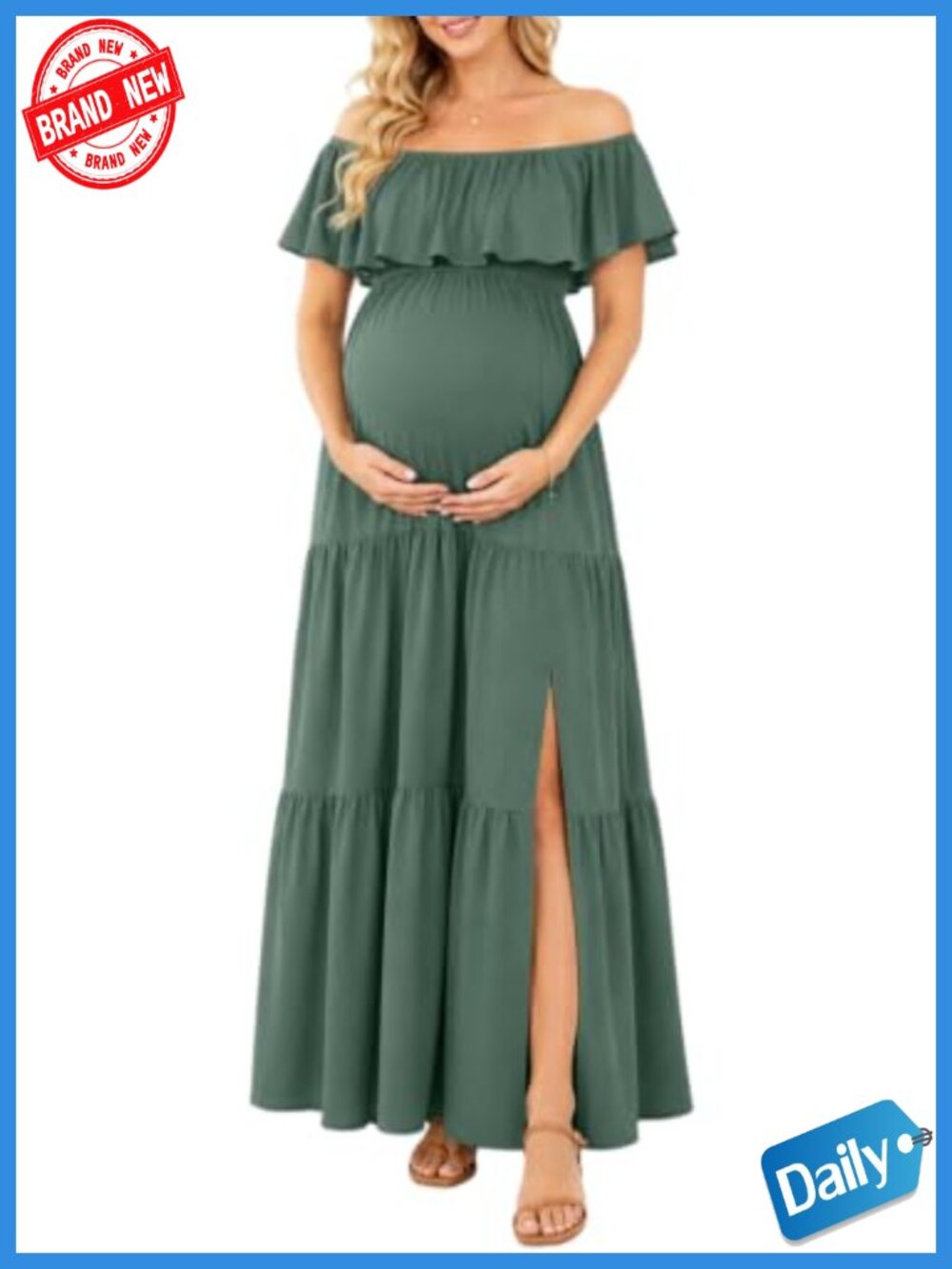 Maternity Off Shoulder Ruffle Maxi Dress Baby Shower Photoshoot Flowy